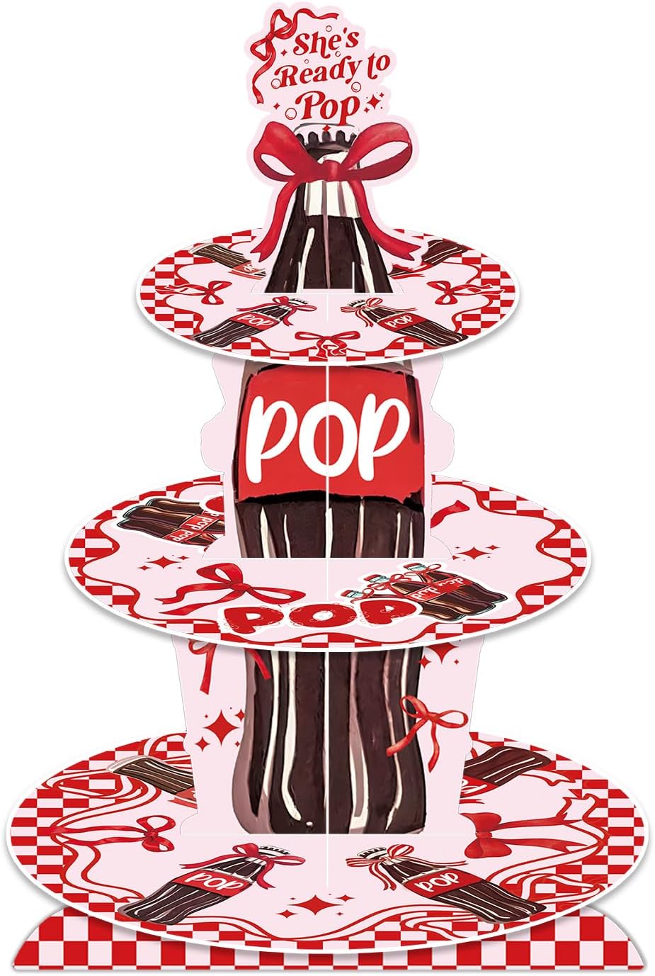 3 Tier Cupcake Stand for She's Ready to Pop Baby Shower Decorations - Red Soda Themed Cardboard Cupcake Tower, Reusable Dessert Display Cup Cake Tower Stand for Kids Birthday Party Supplies