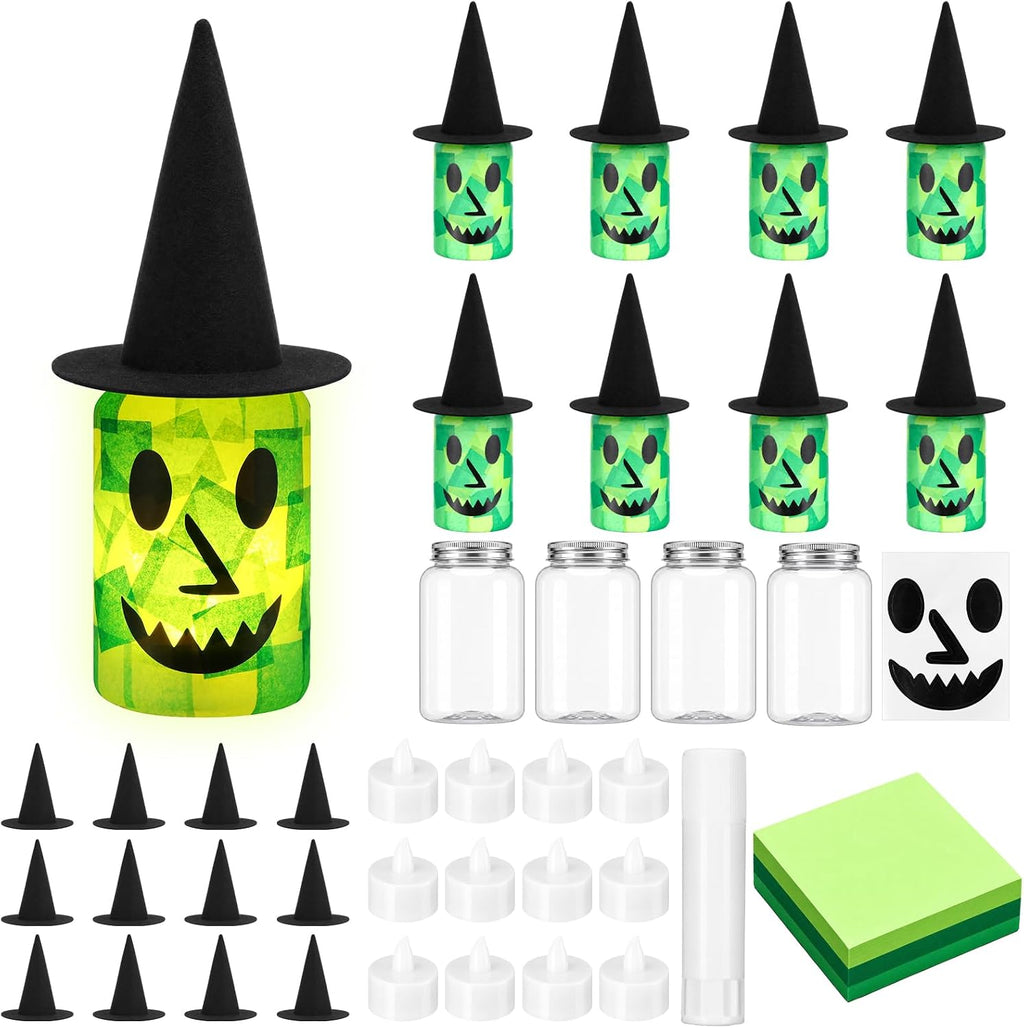 Qinyoung 12 Pcs Halloween Witch Crafts Witch Mason Jars with LED Light