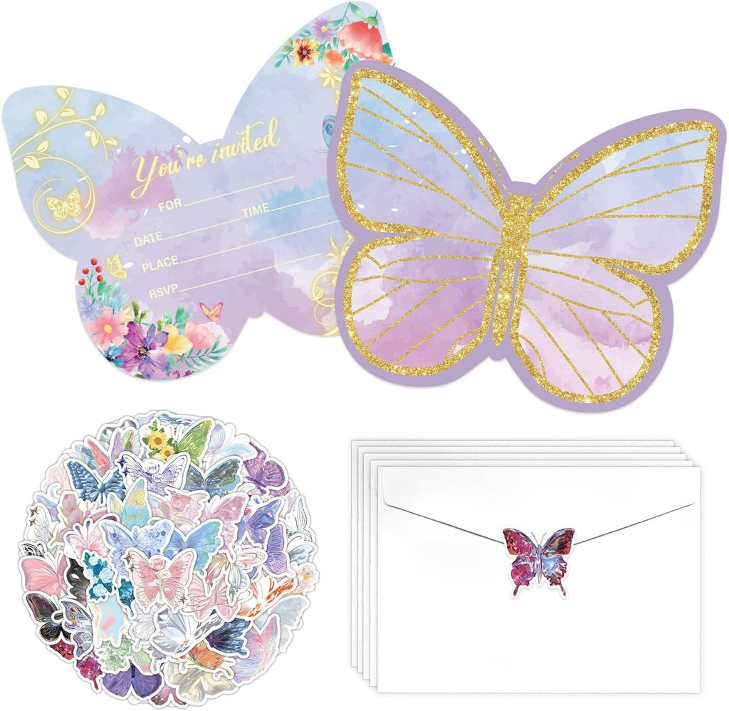 20 Sets Butterfly Birthday Invitations with Envelopes and Stickers for Girls Butterfly Theme Birthday Party,Baby Shower Wedding, 4.7 x 6 Inch