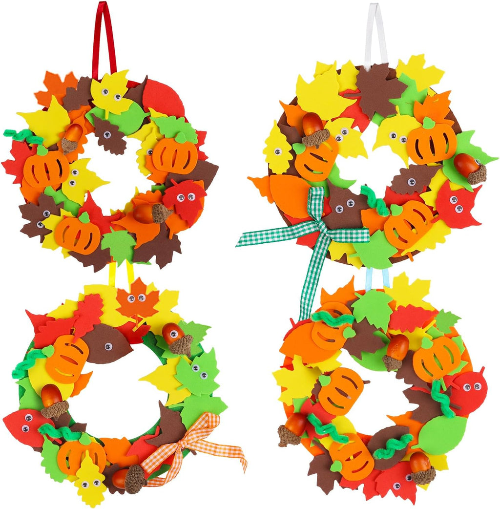 DIYASY 12 Set Pumpkin Wreath Craft Kits for Kids, DIY Fall Leaf Wreath