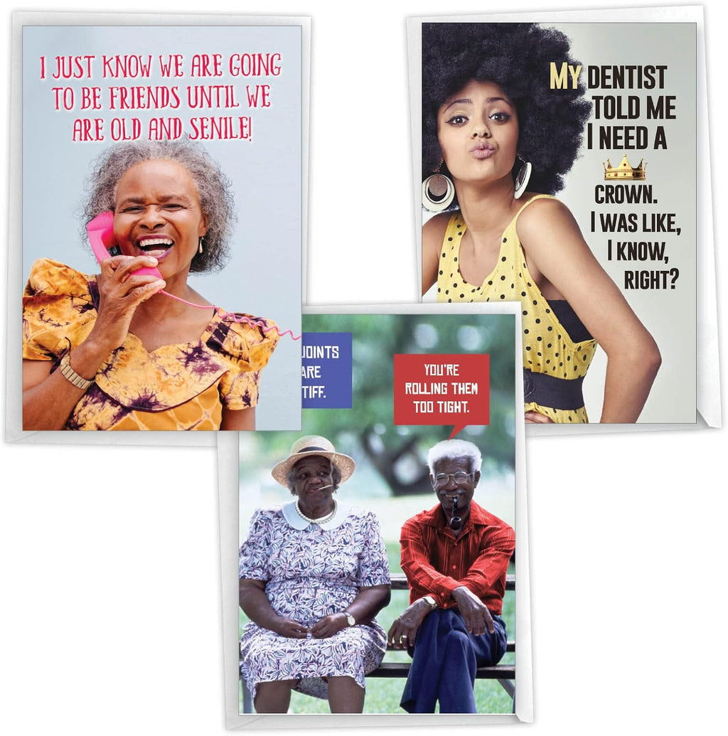 NobleWorks Assortment Pack of 3 Hysterical Birthday Greeting Cards with Envelopes for Men and Women (3 Designs, 1 Each) Sassy Sistas VC8137BDG-C1x3-ET