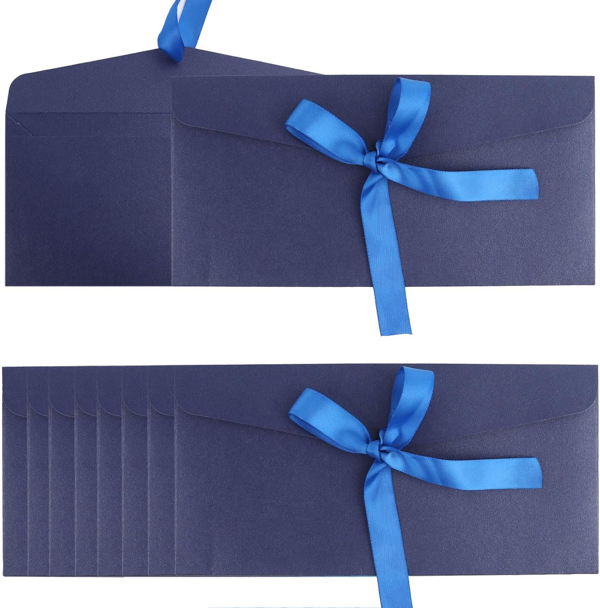 20 Pack Pearlescent Blue Decorative Envelopes with Ribbon Bow, 8x4 Inch Christmas Cash Gift Envelope, Greeting Invitation Envelope Classical Pure Set for Wedding Birthday Festival and Party