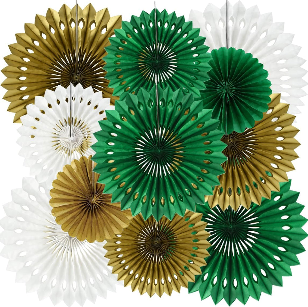 BEISHIDA Honeycomb Round Paper Fans Green Gold Hanging Party Decoration