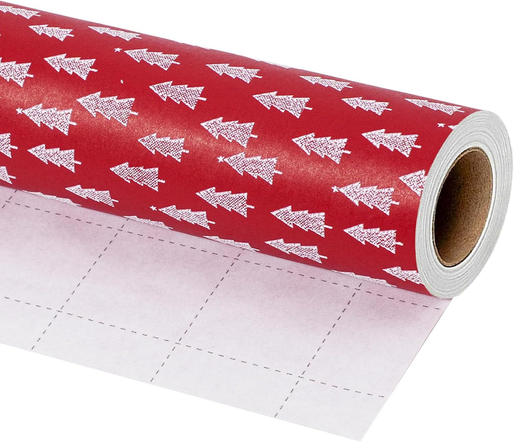 LaRibbons 3D Foam Kraft Christmas Wrapping Paper, Red Tree Textured Design