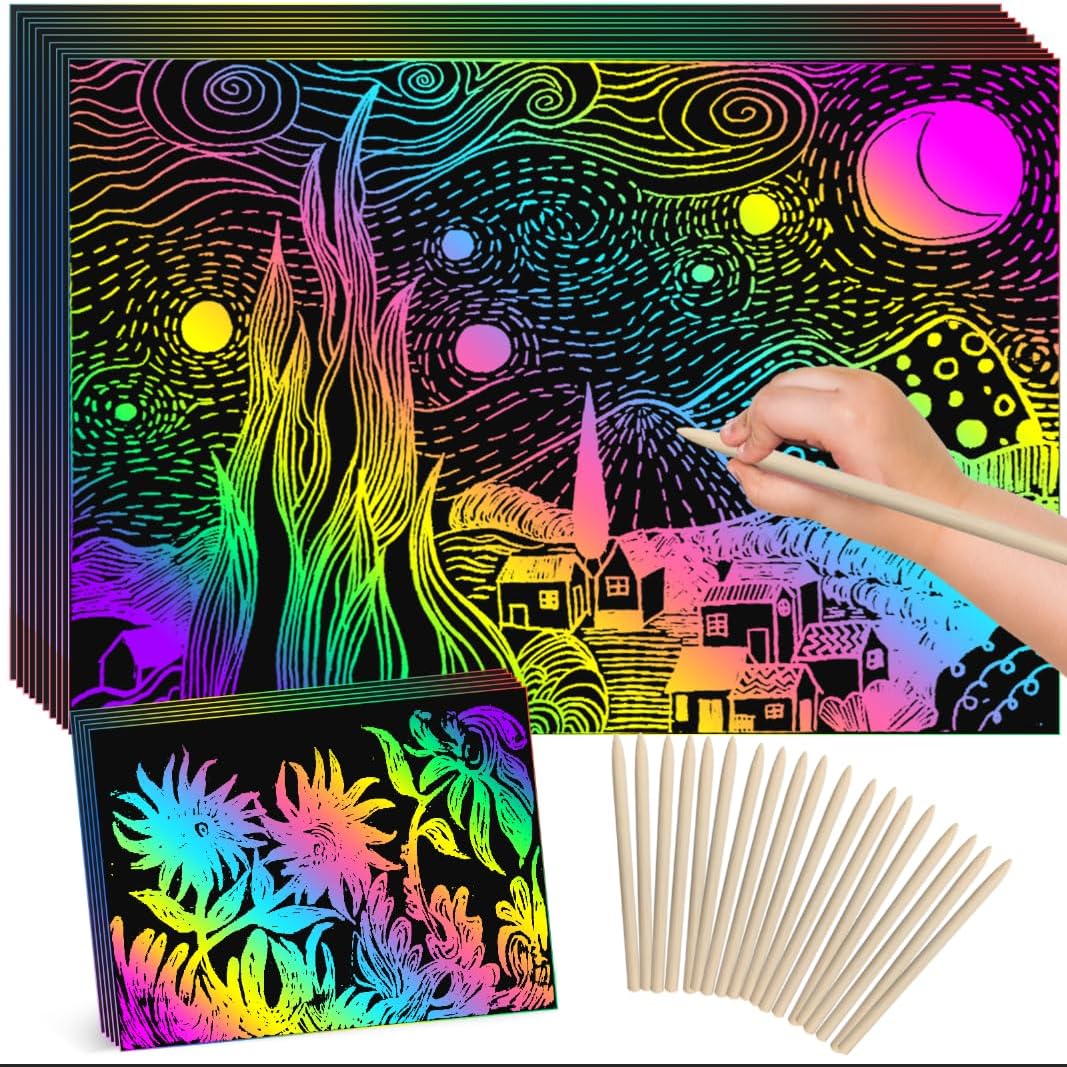 ZMLM 60Pcs Rainbow Scratch Drawing Art Paper Craft Set for Kids Boys Girls