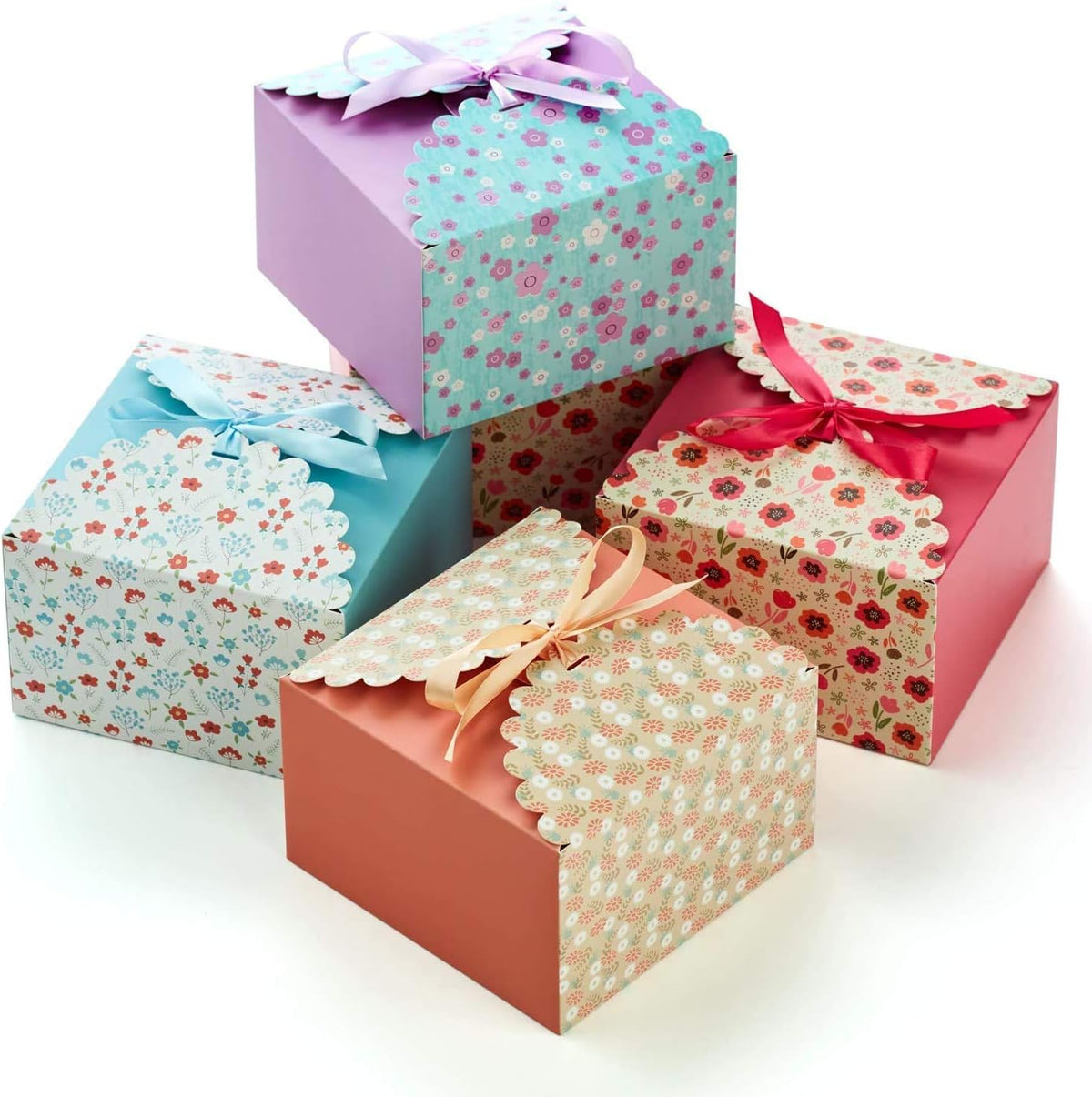 Large Floral Gift Boxes with Lids & Ribbons (20 Set) Decorative Treat Boxes