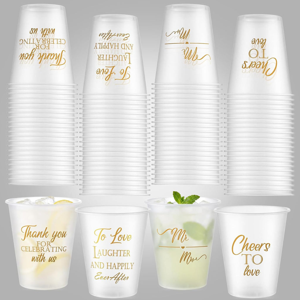 Yungyan 100 Pcs Wedding Frosted Plastic Cups 12 oz Clear Disposable