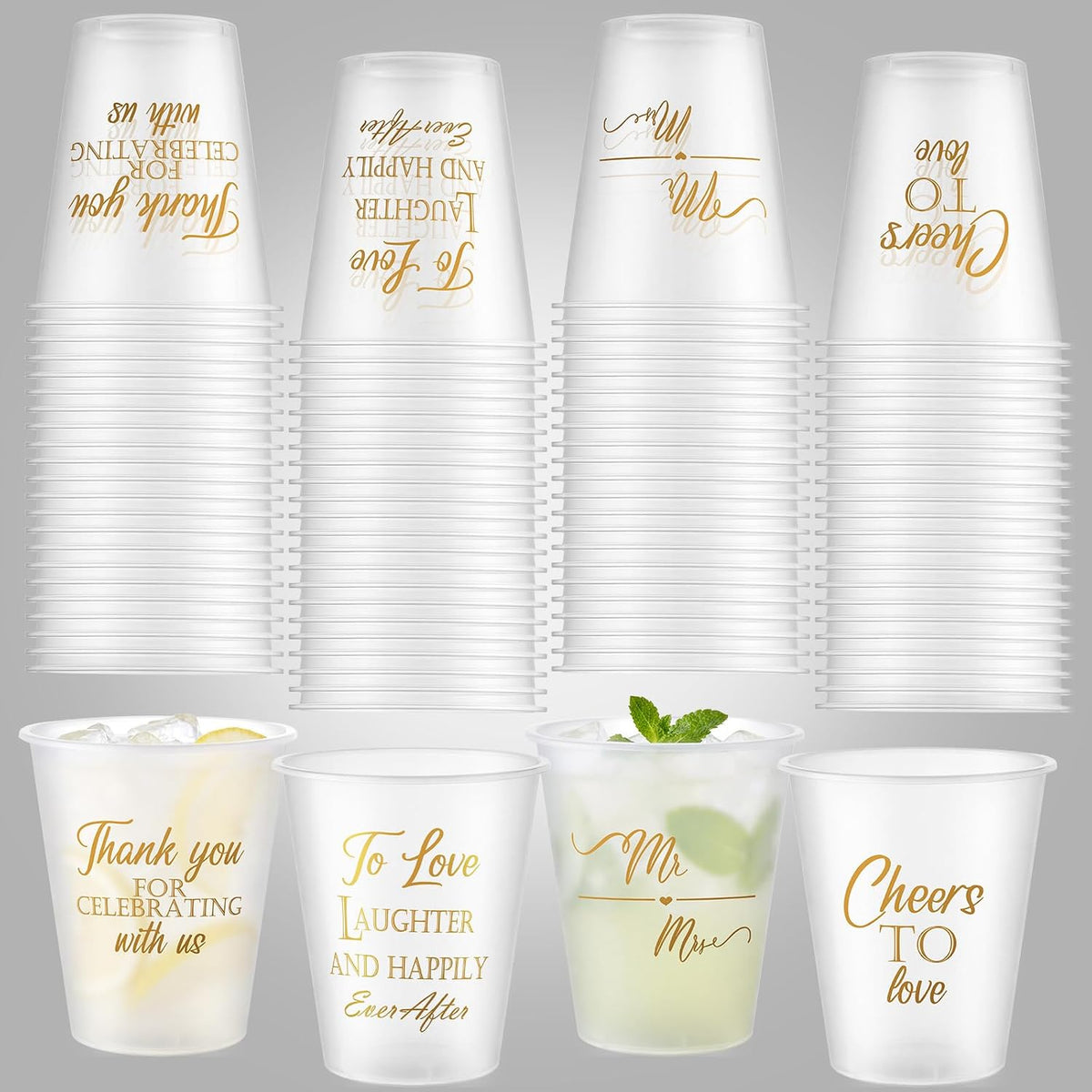 Yungyan 100 Pcs Wedding Frosted Plastic Cups 12 oz Clear Disposable