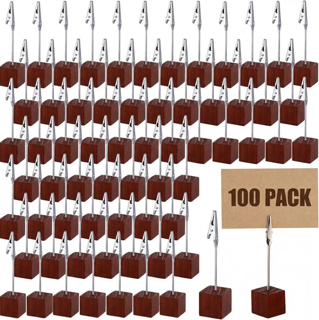 100 Pcs Cube Base Memo Clip Holder with Alligator Clip, Brown