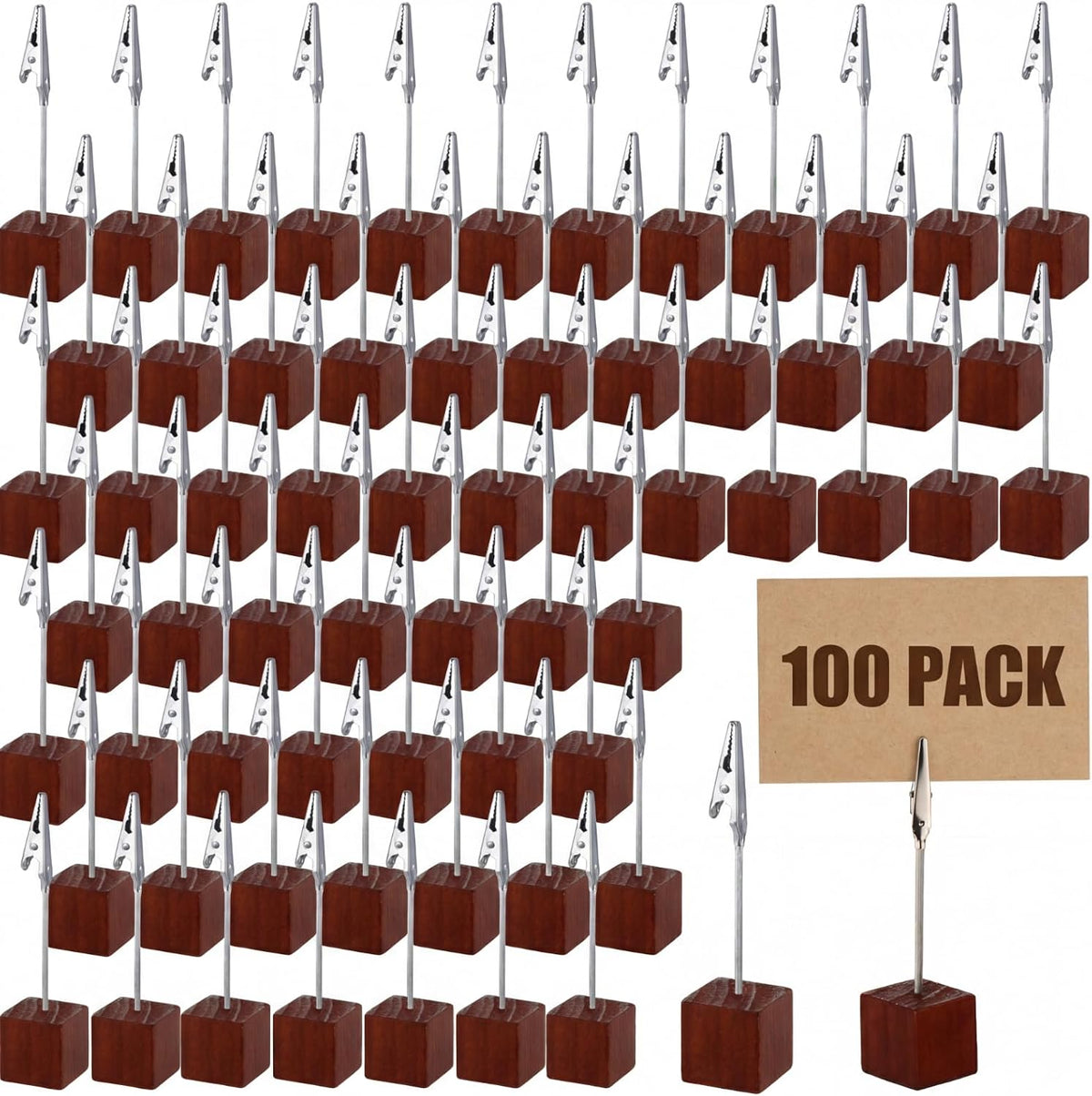 100 Pcs Cube Base Memo Clip Holder with Alligator Clip, Brown