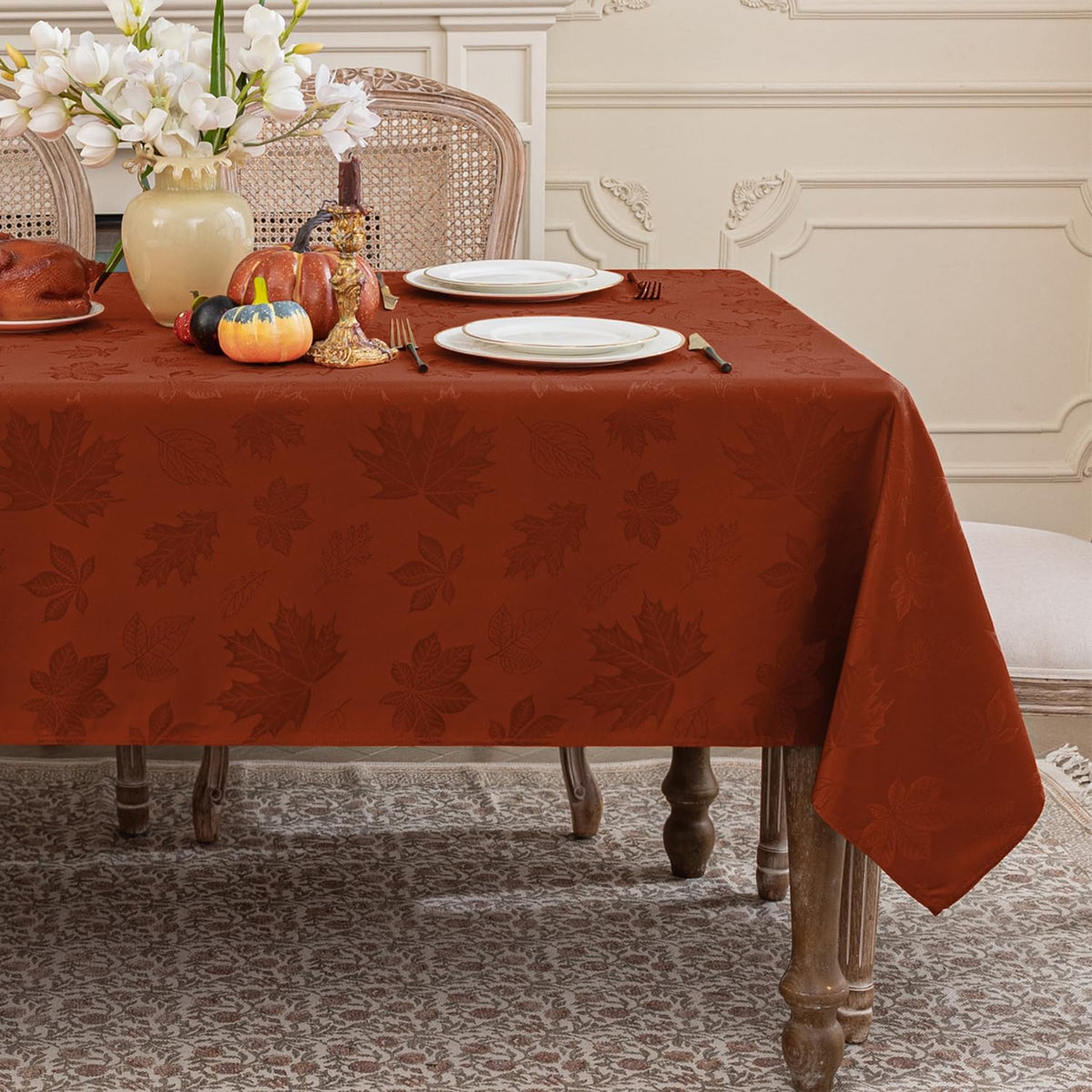 Thanksgiving Plaid Tablecloth Rectangle 60 x 84 Inch, Stain Resistant Machine Washable Fabric Polyester Turkey Harvest Tablecloths Rectangular Thanksgiving Table Cloth Rectangle Table Cover
