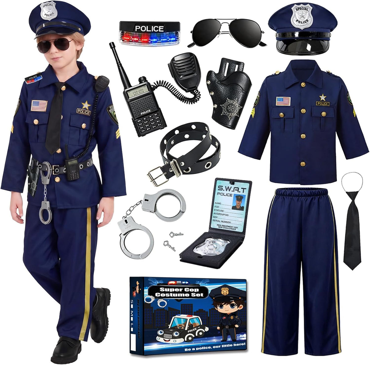 Police Costume for Kids Halloween Role Play with Accessories