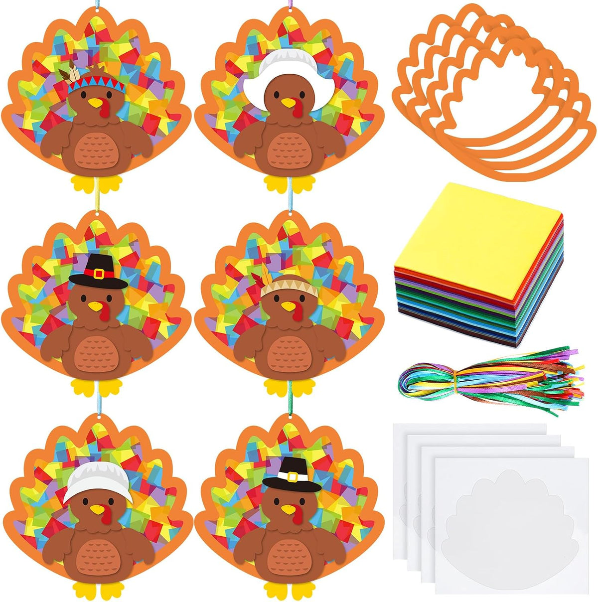 Chiisong 24 Sets Thanksgiving Turkey Crafts DIY Turkey Tissue Paper Crafts