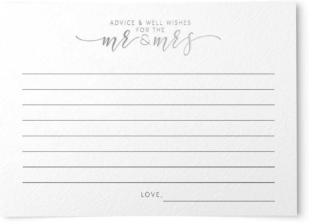 Dashleigh Bridal Shower Advice Cards - 50 Gold Foil Recipe & Newlywed Advice Cards, 4x6 Wedding Games Activity, Double-Sided Bridal Shower Decorations & Gifts (200, Silver Foil)