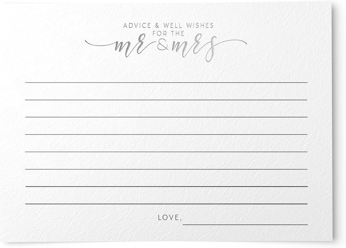 Dashleigh Bridal Shower Advice Cards - 50 Gold Foil Recipe & Newlywed Advice Cards, 4x6 Wedding Games Activity, Double-Sided Bridal Shower Decorations & Gifts (200, Silver Foil)