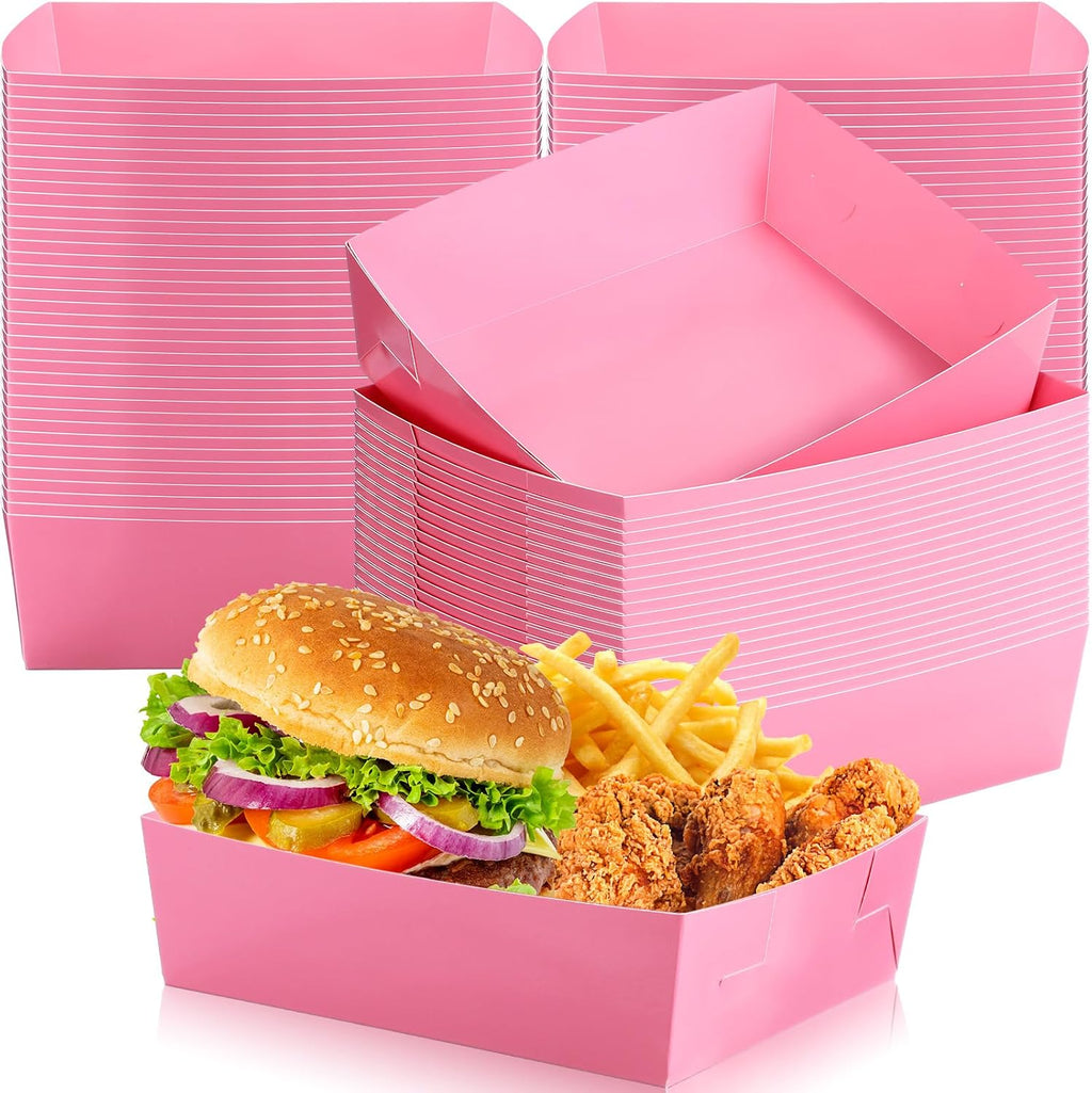 Uiifan 100 Pcs 5 lb Extra Large Paper Food Serving Trays, Light Pink
