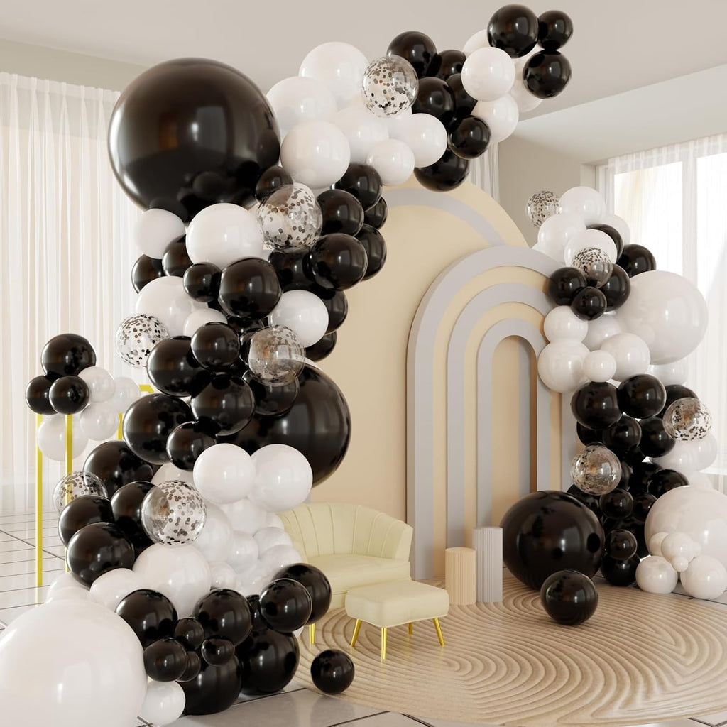 Black White Balloons Arch Kit, 124pcs Black and White Confetti Balloons