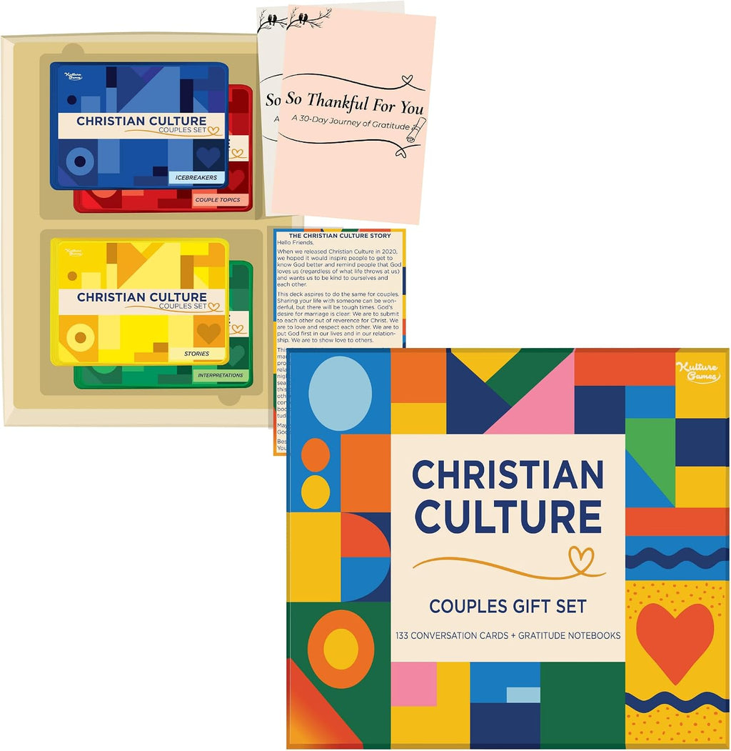 Kulture Games Christian Couples Gift Set - 133 Faith-Based Conversation Cards with 2 Gratitude Notebooks + Date Night Adventures - Couples Game for Adults, Wedding Set