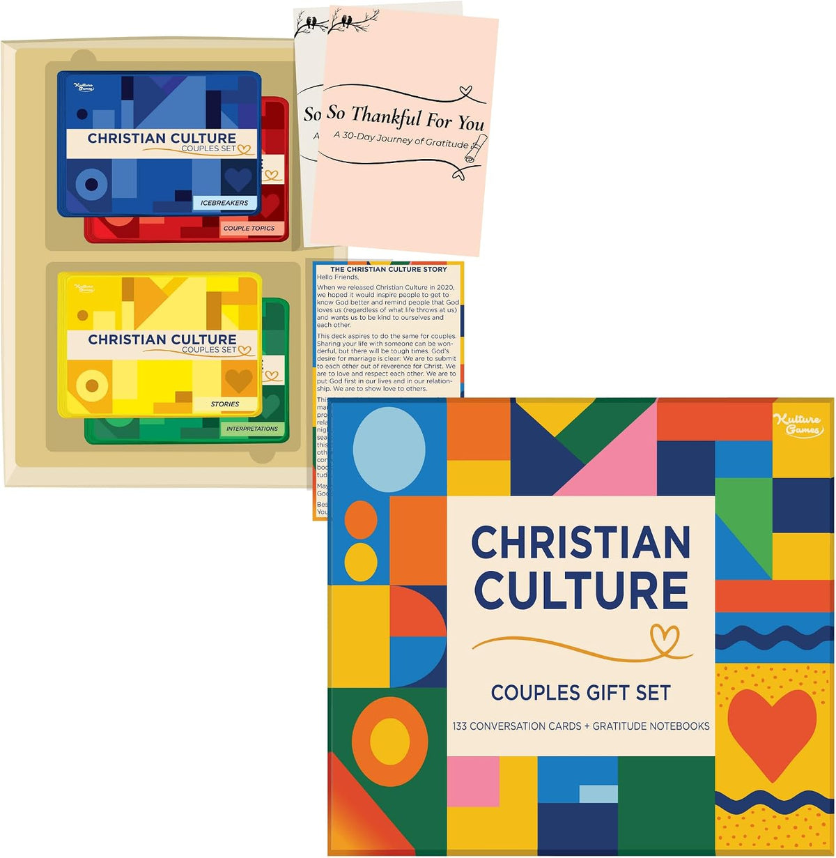 Kulture Games Christian Couples Gift Set - 133 Faith-Based Conversation Cards with 2 Gratitude Notebooks + Date Night Adventures - Couples Game for Adults, Wedding Set