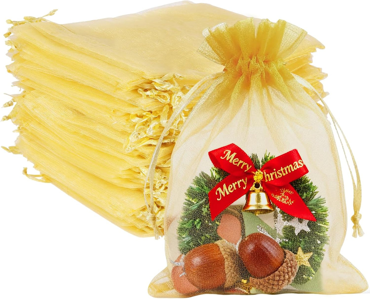 Gold Organza Bags 4x6 Mesh Bags Drawstring for Jewelry Favor Gifts Pouch