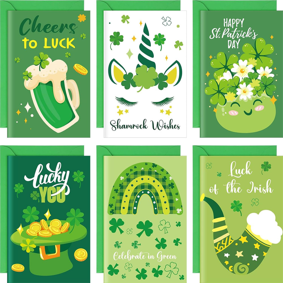 Crtiin 240 sets St. Patricks Day Cards Bulk with Envelopes Stickers