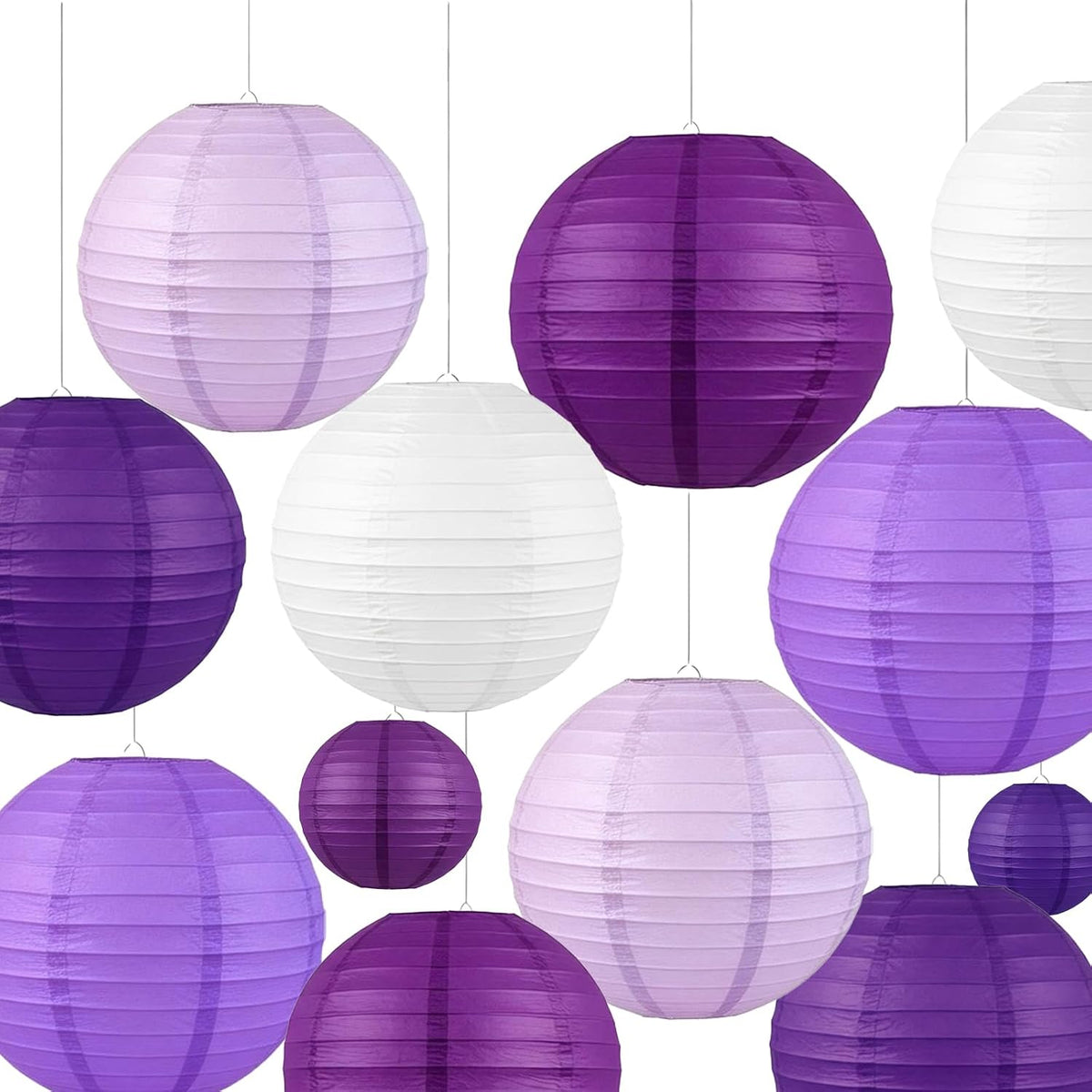 Purple Paper Lanterns Party Decorations, Hanging Round Paper Lanterns for Bachelorette Engagement Wedding Baby Bridal Purple Birthday Decorations (12 PCS)