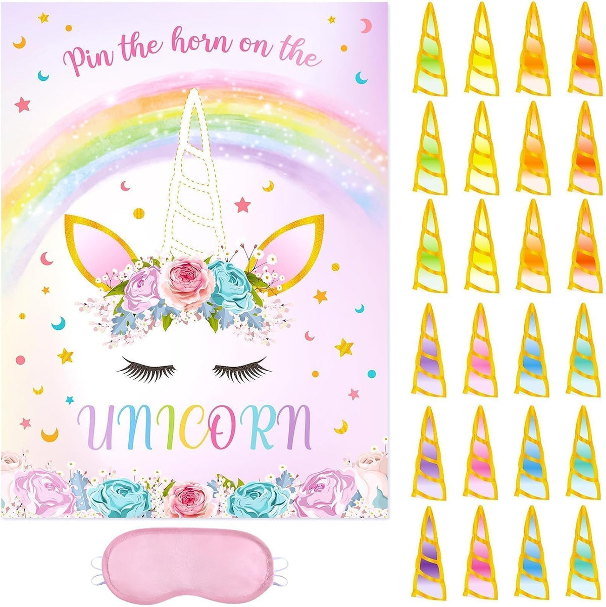 WERNNSAI Pin The Horn on The Unicorn Rainbow Birthday Party Games for Kids