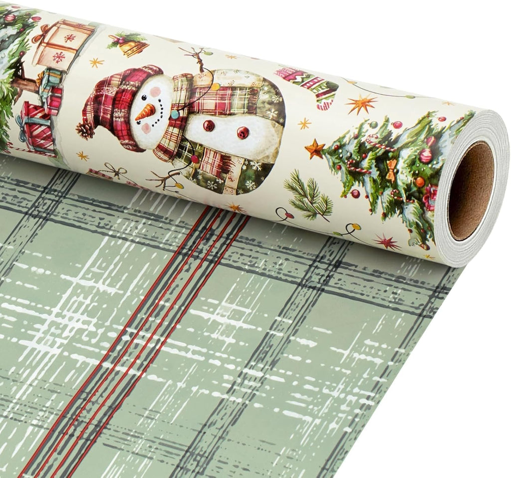 LaRibbons Vintage Reversible Plaid Christmas Wrapping Paper 17 In x 33 Ft