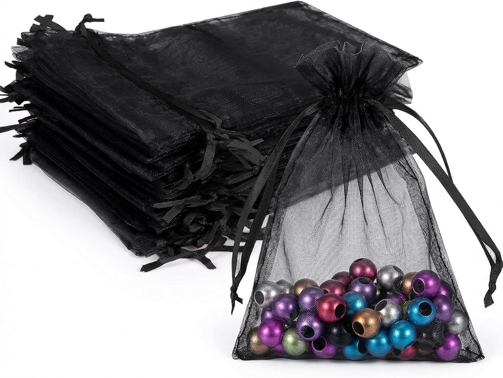 Wudygirl 100 PCS 5"x7" Organza Bags Black Gift Bags with Drawstring