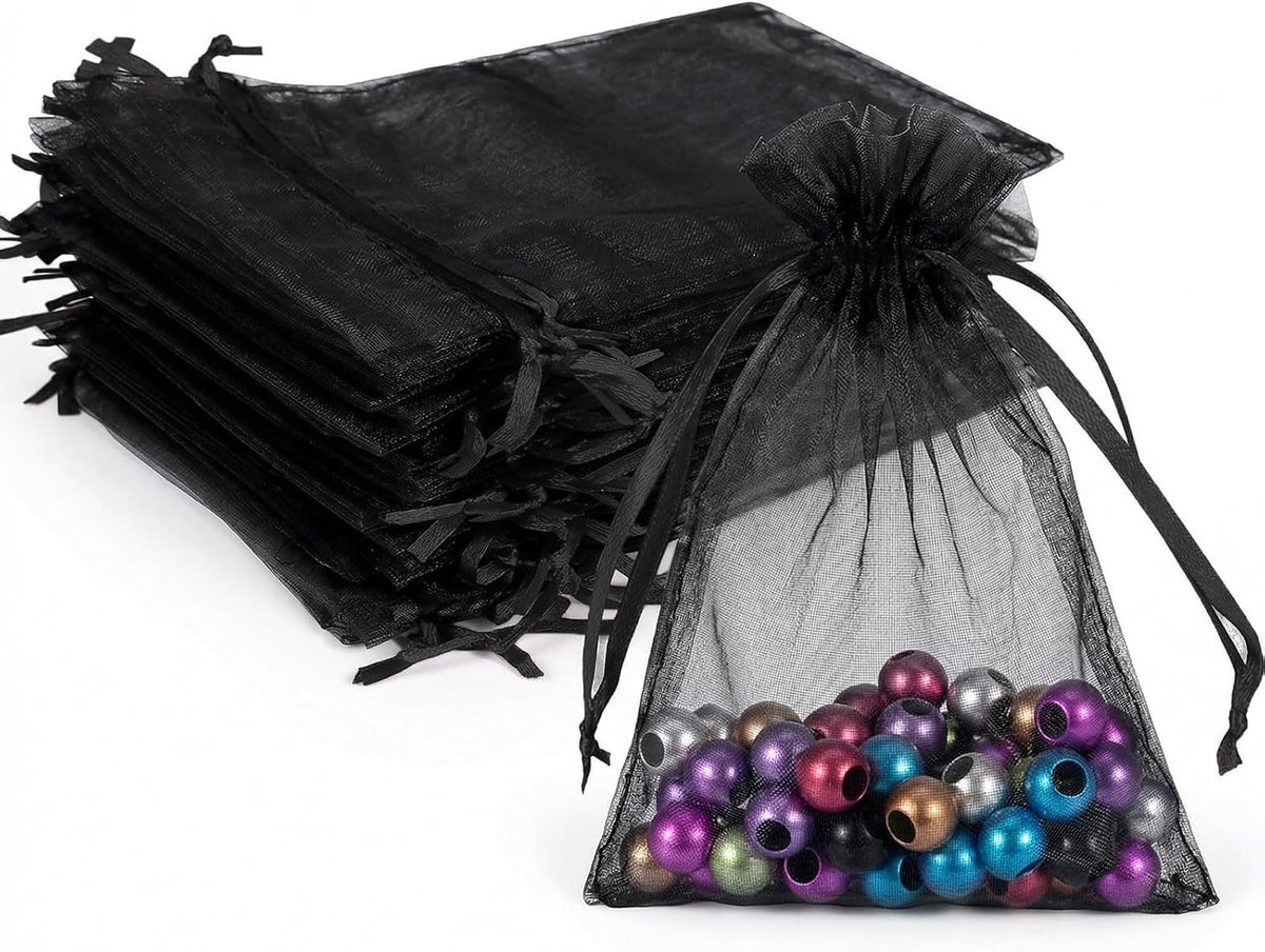 Wudygirl 100 PCS 5"x7" Organza Bags Black Gift Bags with Drawstring