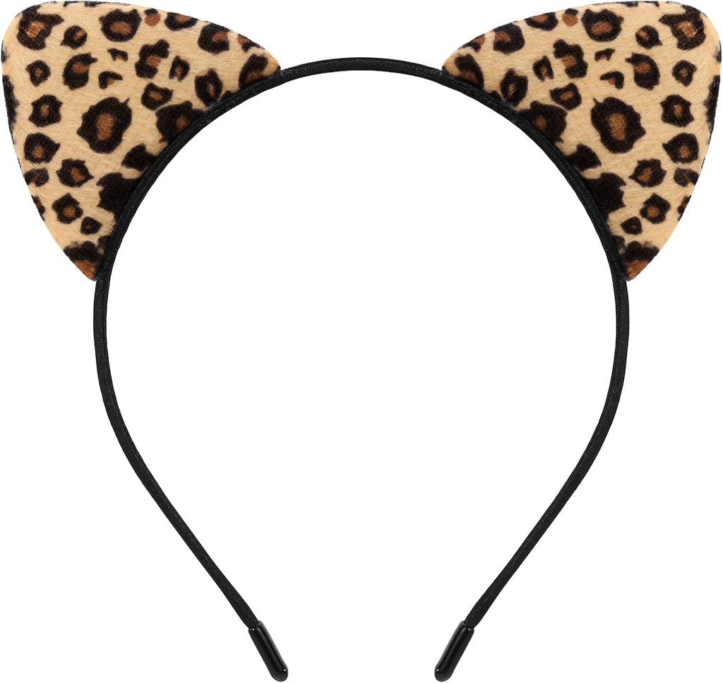 Furry Cat Ears Headband Women, Black Kitty Ear Cat Accessories for Halloween Cat Woman Costume Outfit