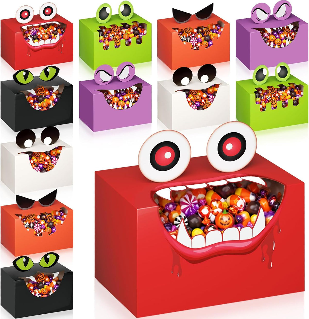 THAWAY 36 Pcs Halloween Treat Boxes Monster Party Candy Box with Window