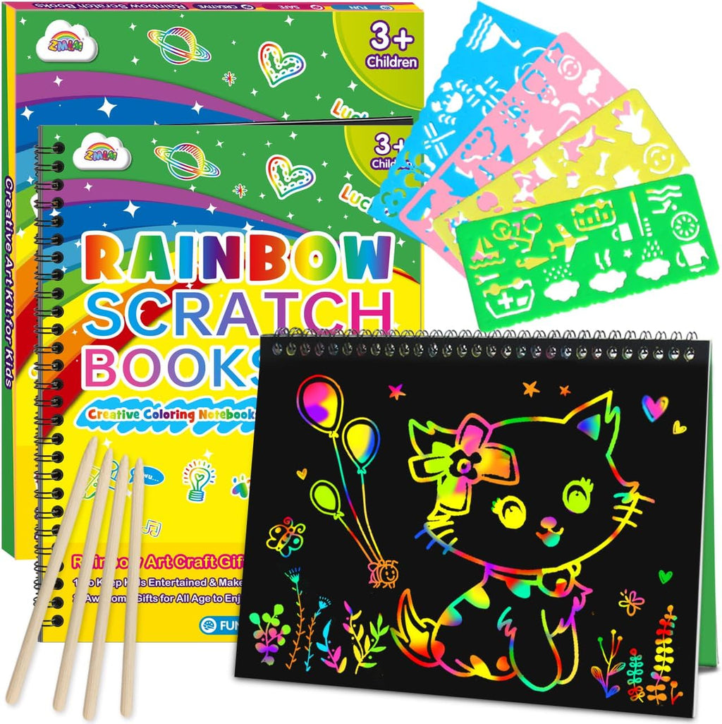 ZMLM 2 Pack Rainbow Scratch Paper Notebooks: Art Crafts for Kids Ages 4-8