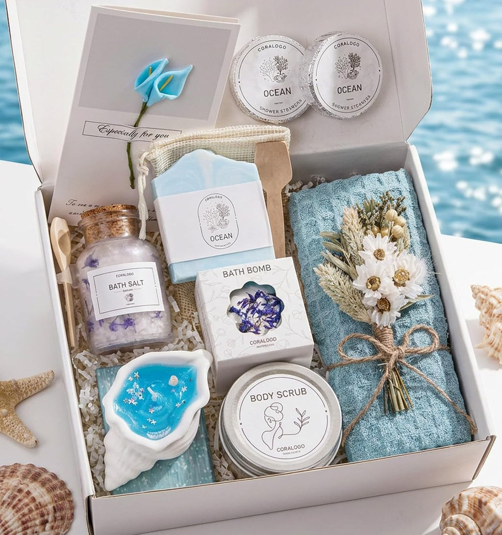 Ocean Spa Gifts for Women - 11pc Self-care Spa Gift Basket