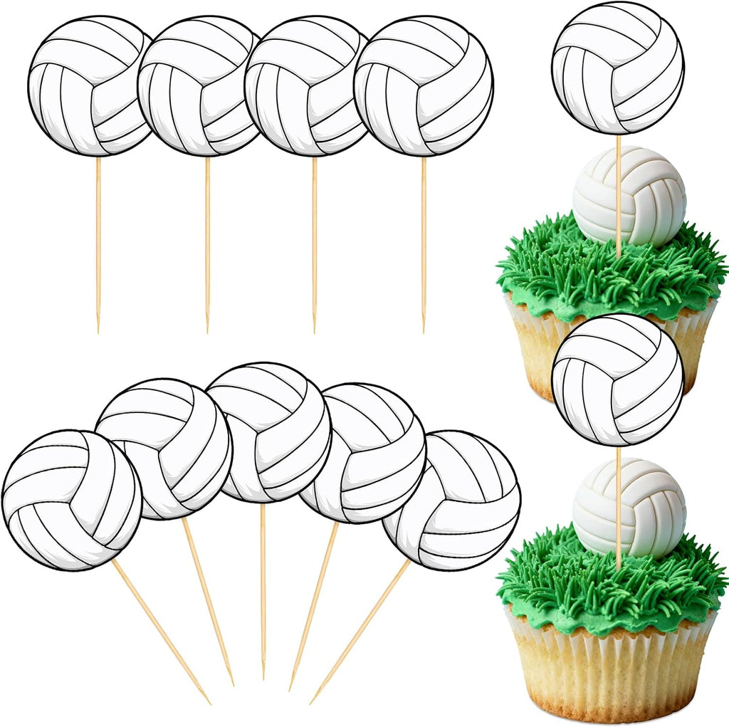 Hooqict 40Pcs Volleyball Cupcake Toppers Sport Ball Birthday Cake Topper Decorations Cupcake Picks for Kids Girls Boys Volleyball Themed Baby Shower Birthday Party Decorations Supplies