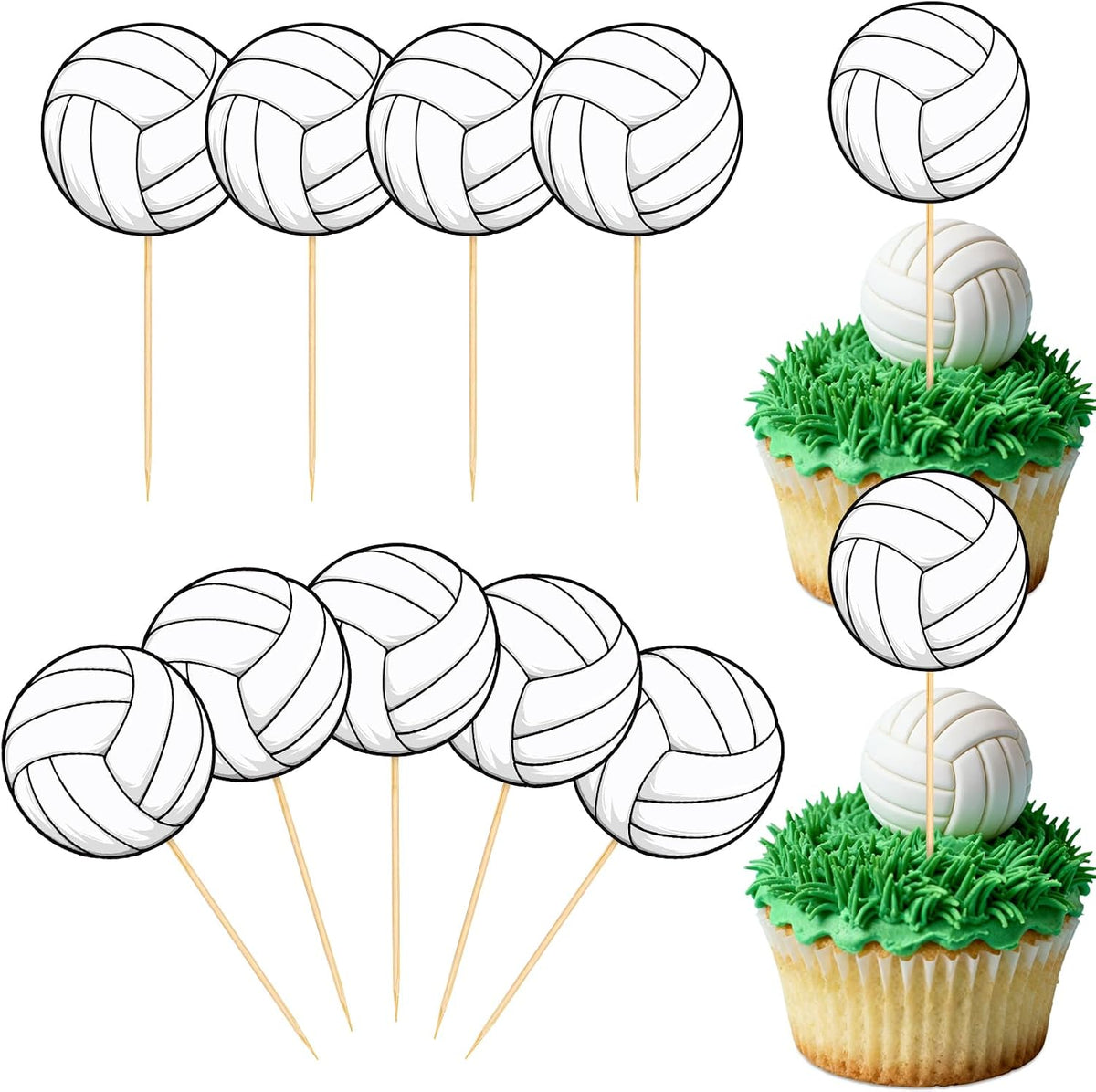 Hooqict 40Pcs Volleyball Cupcake Toppers Sport Ball Birthday Cake Topper Decorations Cupcake Picks for Kids Girls Boys Volleyball Themed Baby Shower Birthday Party Decorations Supplies