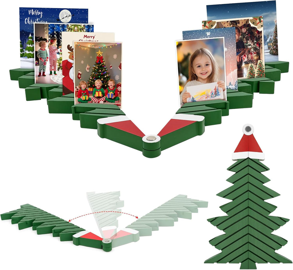 Adjustable Wooden Christmas Card Display Stand; Holds Up to 26 Cards, Perfect for Greeting Cards, Photos & Postcards; Tabletop, Shelf, Desk & Mantel Decor