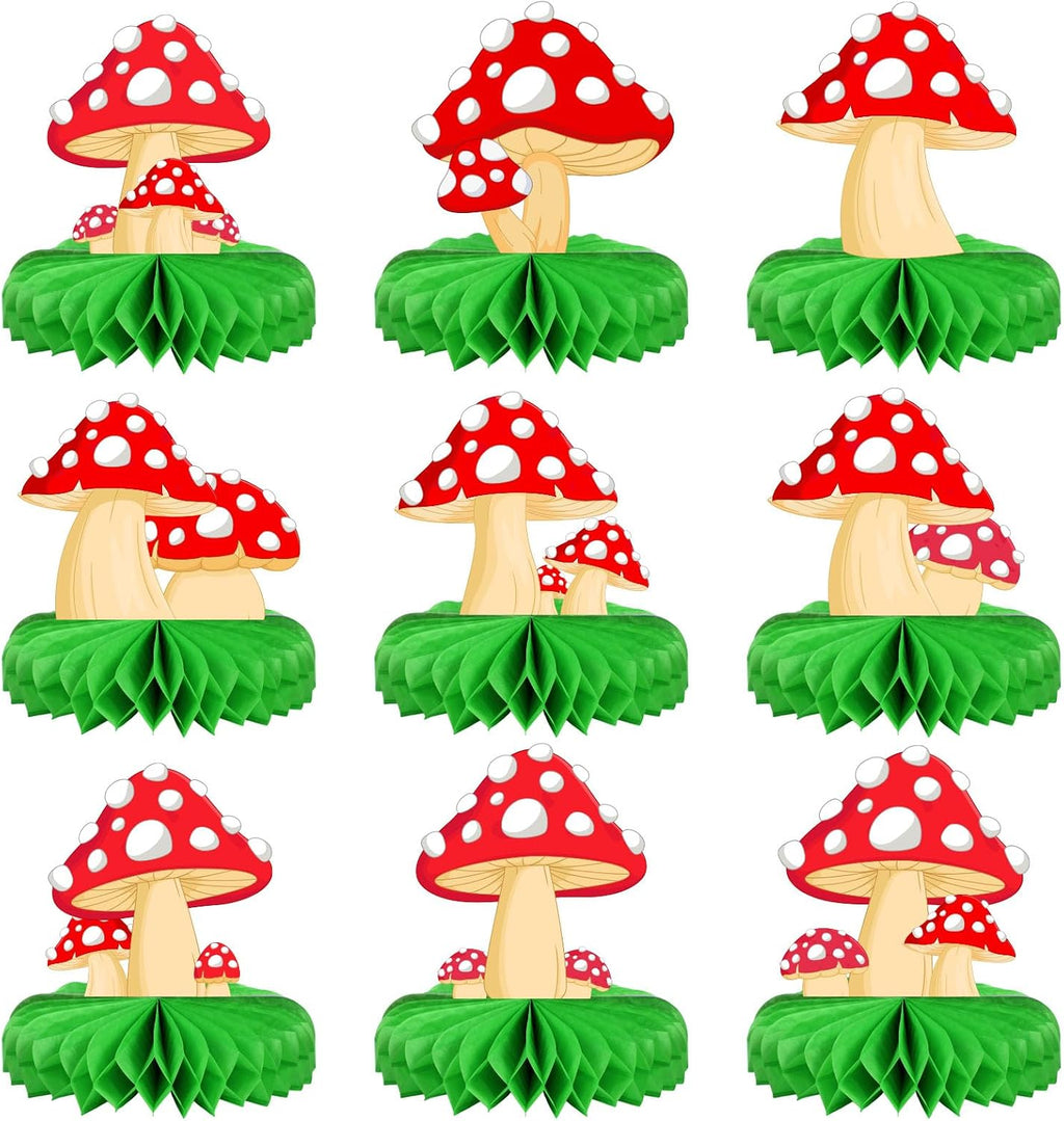 Faccito 9 Pcs Mushroom Party Decorations Mushroom Honeycomb Centerpieces Enchanted Forest Decorations Table Topper for Fairy Jungle Wonderland Baby Shower Garden Decor