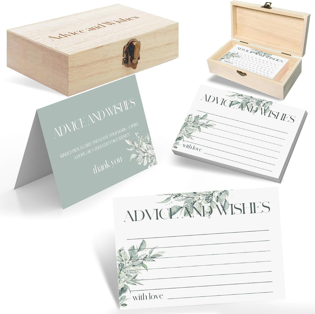 60 Pack Wedding Advice and Wishes Cards for Mr & Mrs - Sage Green Floral Guest Book Alternative with Commemorative Box - Elegant Bridal Shower Game and Keepsake