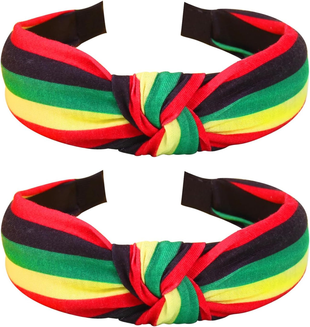 Ardorchid Rasta Headbands African Jamaica Juneteenth knotted Headband for Women Girls Elastic Hairband Hair Hoop No Slip Hair Accessories Gifts