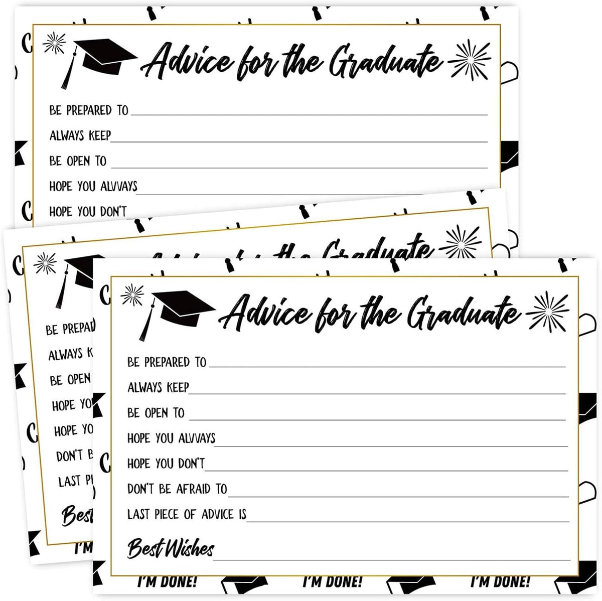 50 Graduation Party Advice Wishes Cards for Graduate Class of 2025 College, High School, University Grad, Words of Wisdom Cards, Game Activity Cards, 4 x 6 Inches.