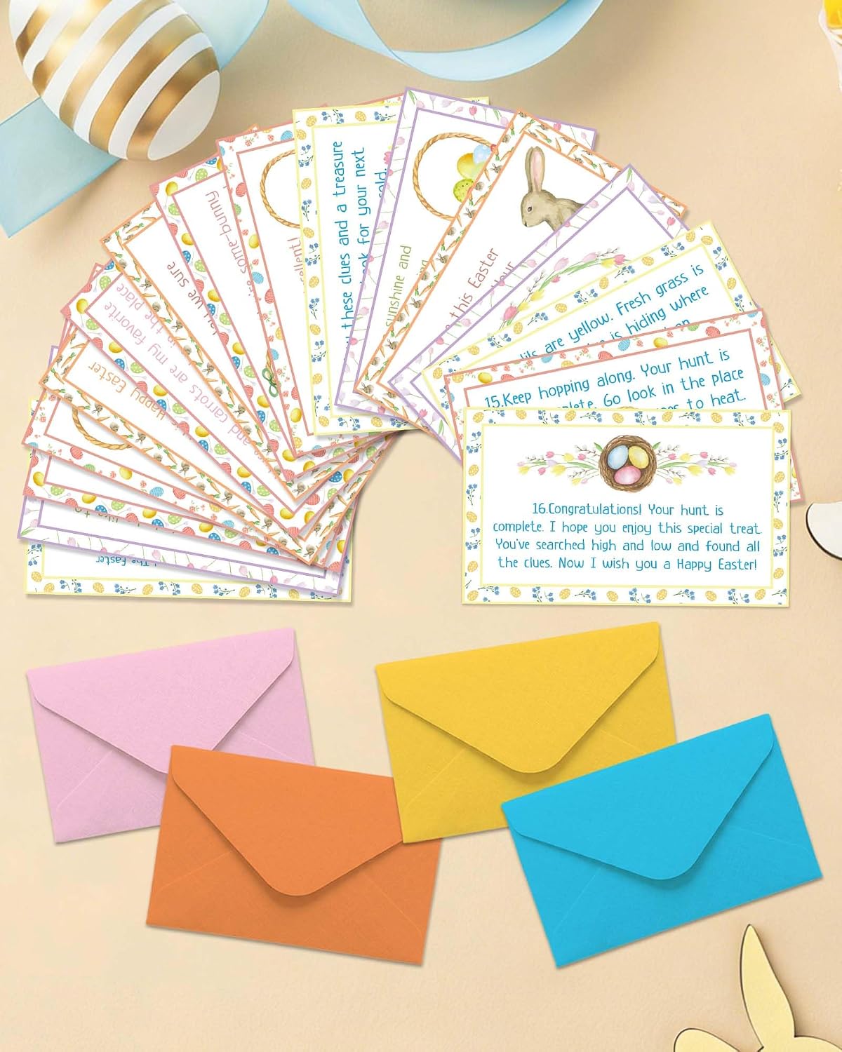 Easter Scavenger Hunt Cards - Easter Egg Hunt Cards for Teens with Envelopes - Easter Party Games Favor for Teens Adults Family -A01