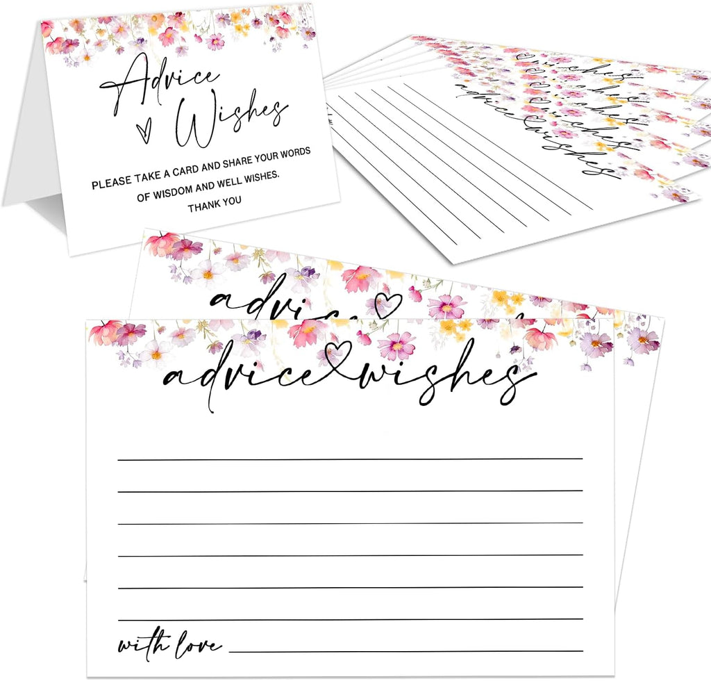 Advice and Wishes Cards Set with Message Notes and Keepsake Options, Guest Book Alternative for Baby Shower, Wedding, Bridal Shower, Graduation and Birthday Celebrations (50, A White, White Color Set)