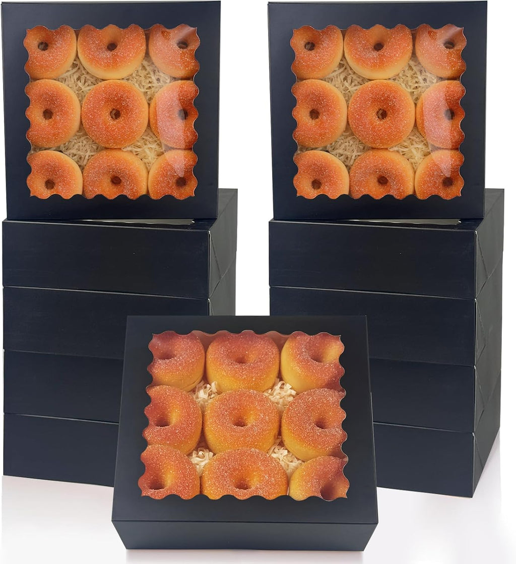 qiqee 10x10x2.5 Inch Brown Pie Boxes with Window 12Packs Cookie Donut Bakery Box (Auto-pop Up)