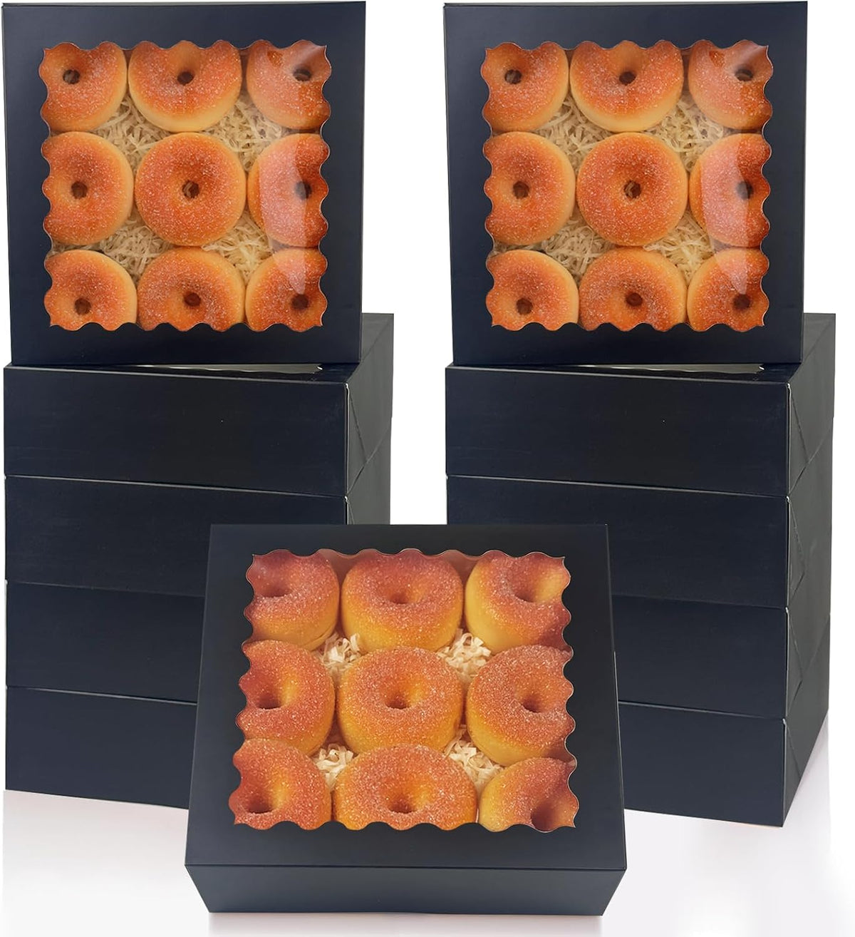 qiqee 10x10x2.5 Inch Brown Pie Boxes with Window 12Packs Cookie Donut Bakery Box (Auto-pop Up)