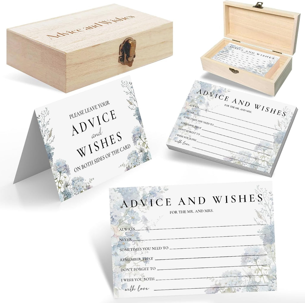 Advice and Wishes for Mr and Mrs - 60 Floral Wedding Messages with Storage Box - Romantic Marriage Well Wishes Set for Bridal Shower and Guest Book Alternative