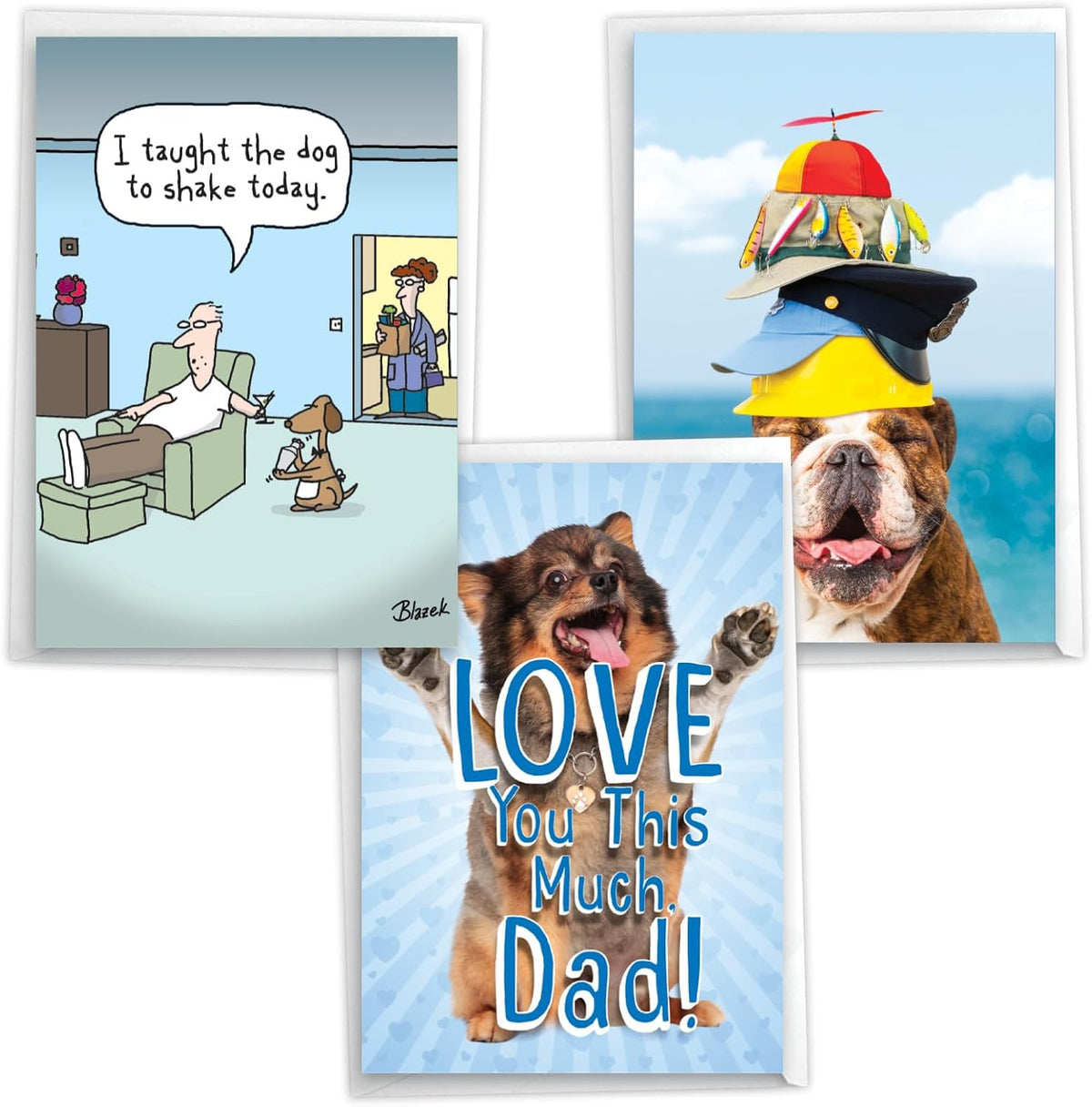 NobleWorks Assortment Pack of 3 Funny Father's Day Greeting Cards with Envelopes for Men (3 Designs, 1 Each) Dads And Dogs VC10902FDG-C1x3