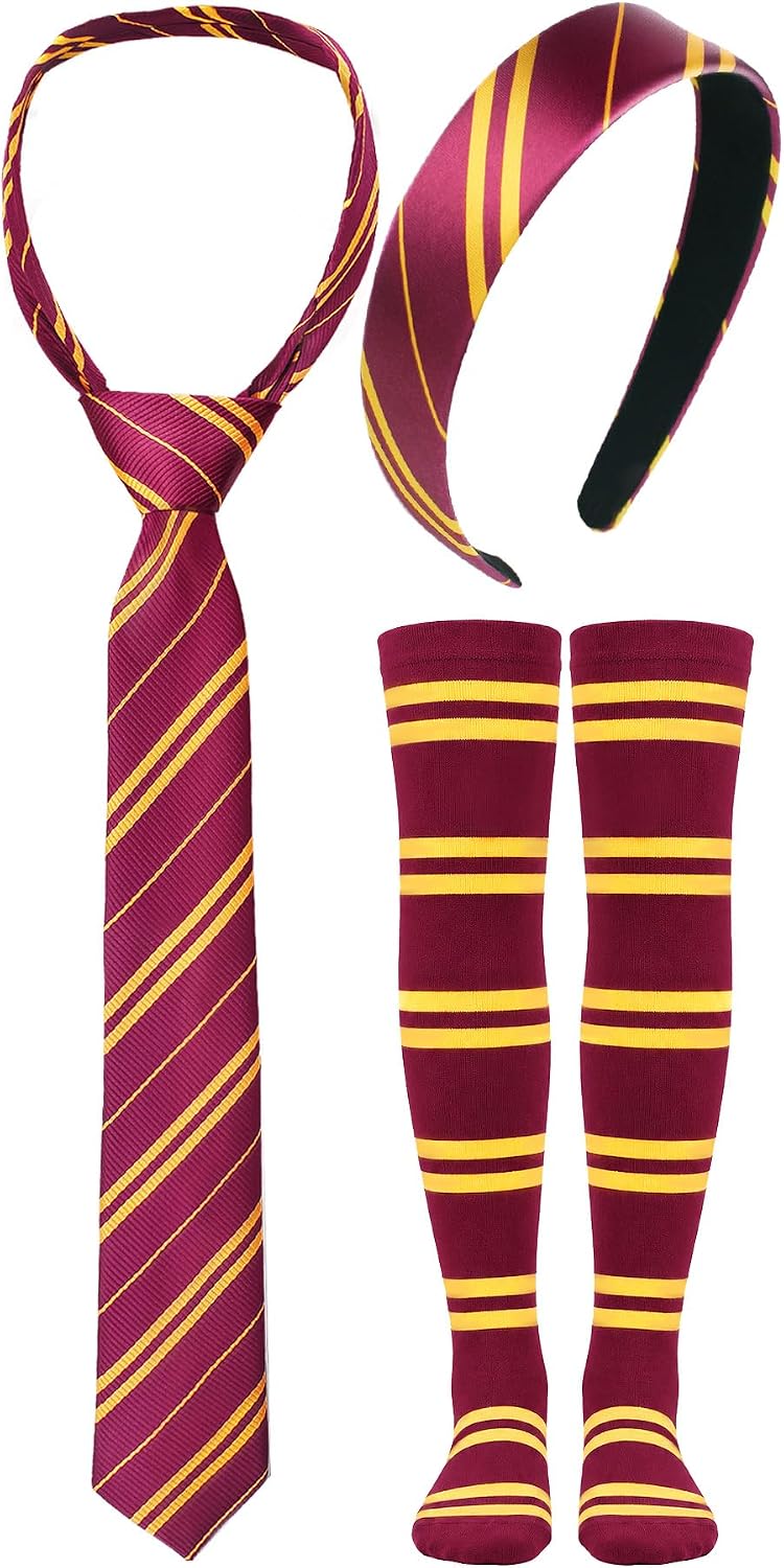 3 PCS Halloween Costume Accessory,Wizard Headband/Tie/Socks