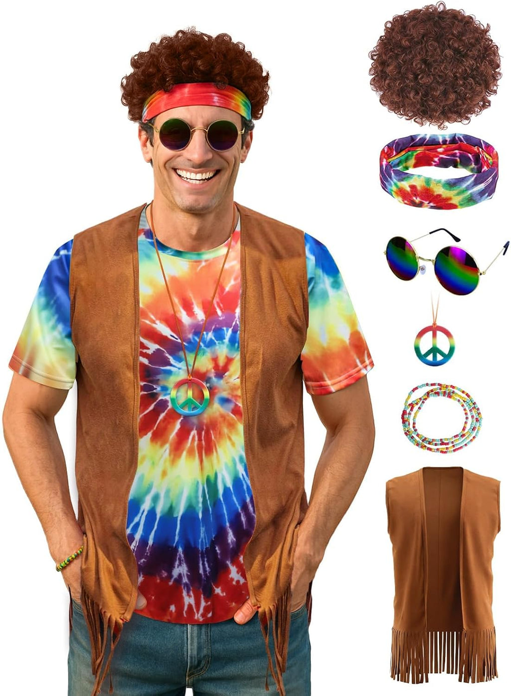 60s 70s Outfit for Women Hippie Costume Clothes Fringe Vest Accessories