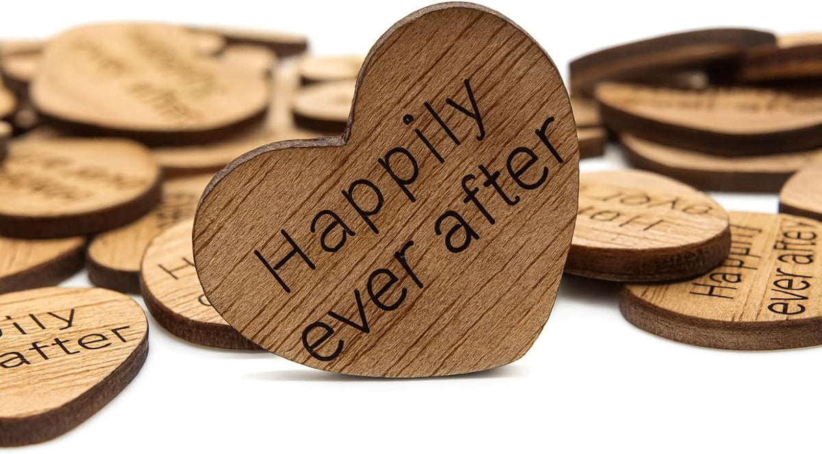 Happily Ever After Engraved Wooden Heart Table Scatter, 100 Count